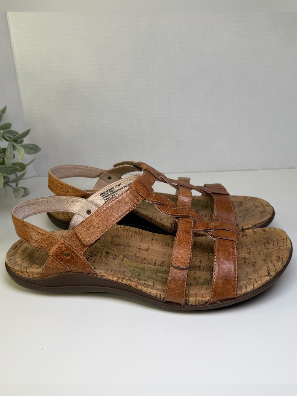ABEO Bea Braided Tan Leather T-Strap Adjustable Orthotic Comfy Sandals Size 11N